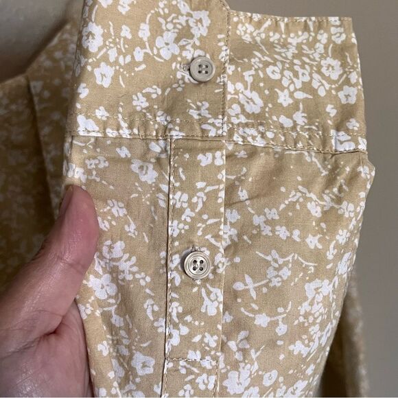 Pure Collection Cotton Tan/White Floral Long Sleeve Button Front Shirt Size 12 - Picture 7 of 9